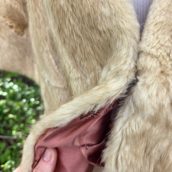 Macys VTG Genuine Mink Fur Stole Wrap Cape Light Brown Lined Collar Pockets - Picture 12 of 13